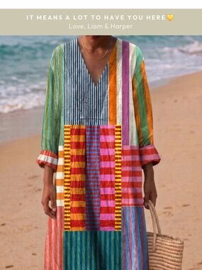 Striped Multicolor V‑Neck Midi Dress